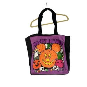 NWT Disney Parks Mickey Mouse Head Happy Halloween Pumpkin Zipper Tote Bag